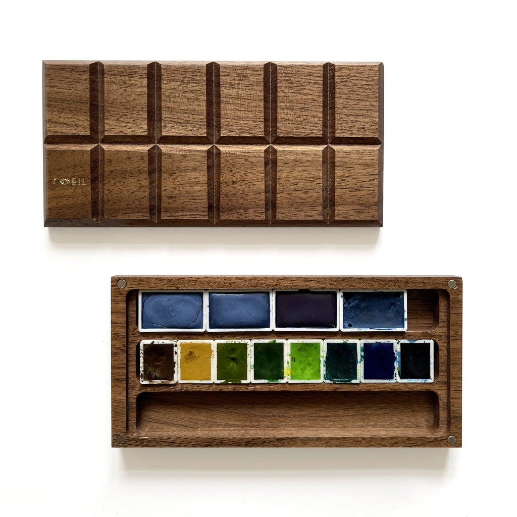 Walnut Wood Chocolate Bar Empty Watercolor Wooden Box Palette Case - Small L'oeil Loeilart