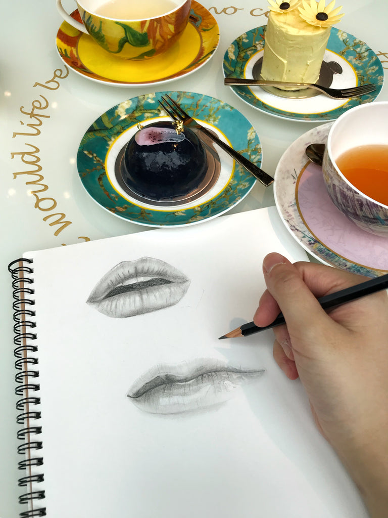 L'oeil Loeil art blog sketching pencil artist lips drawing different angle front view side how to draw drawing pencil black
