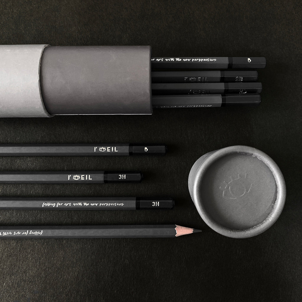 Listing photo shop store dark grey graphite sketching drawing pencil art supplies high quality the eye set